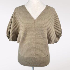 T Tahari Ribbed Short Dolman Sleeve Sweater V-Neck XS